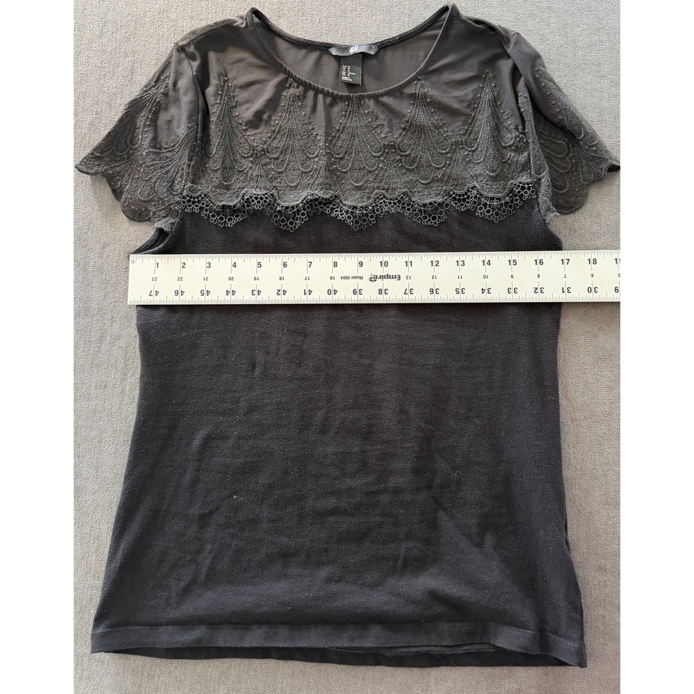 H&M Lace Top Womens M Black Cap Sleeve Victorian Coquette Romantic Dark Academia - Picture 8 of 10